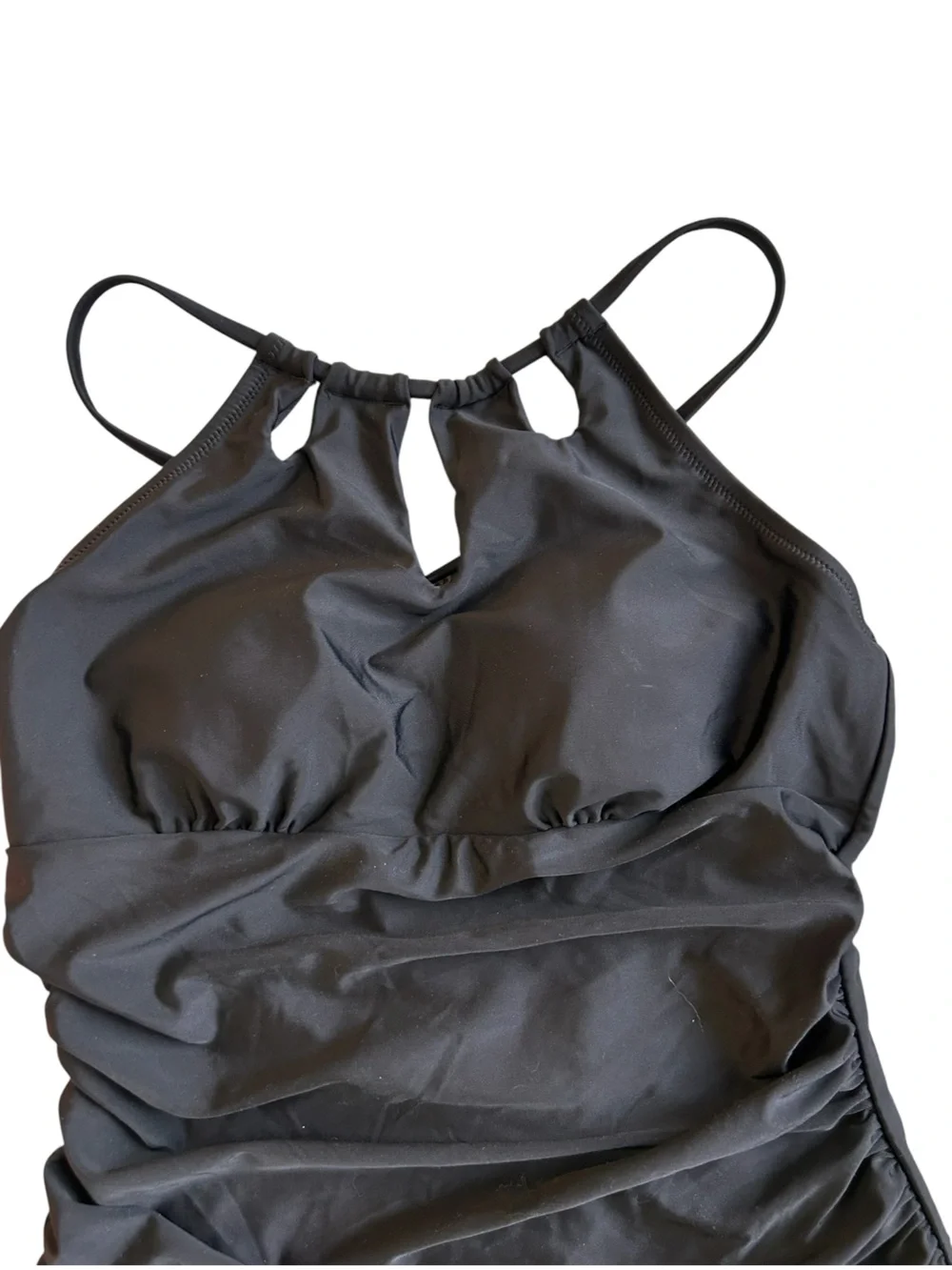 Black Halter-Keyhole Minimalist One-Piece Swimsuit - Crisscross Back Straps - L